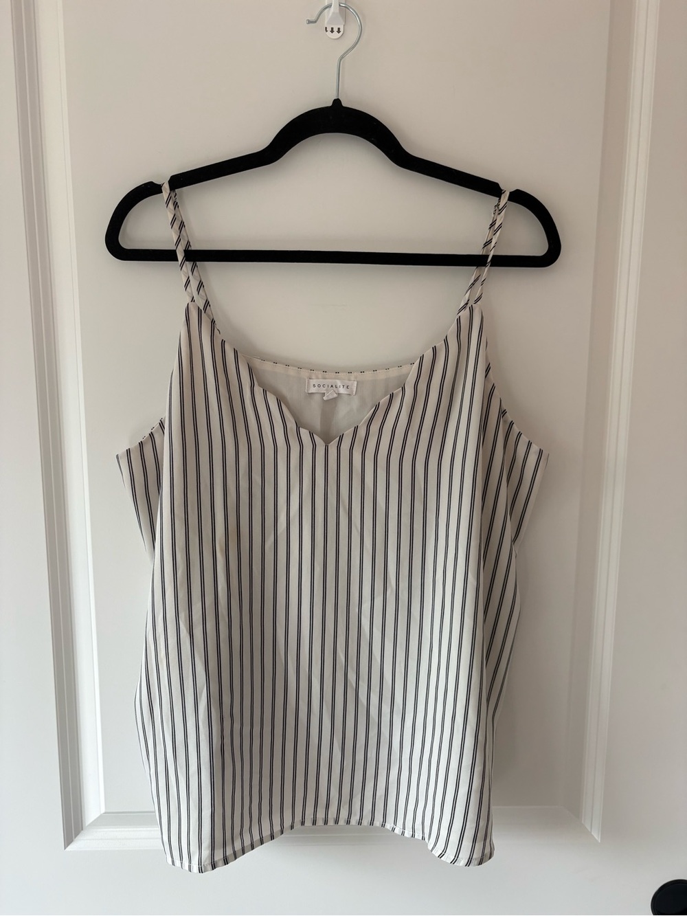 Socialite Striped V-Neck Spaghetti Strap Cami in White and Black